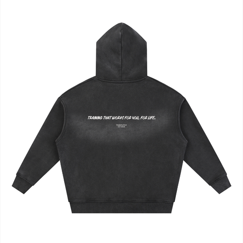 Traintuitive For You, For Life, Men's Sunfade Two-way Zipper Boxy Fleece Hoodie