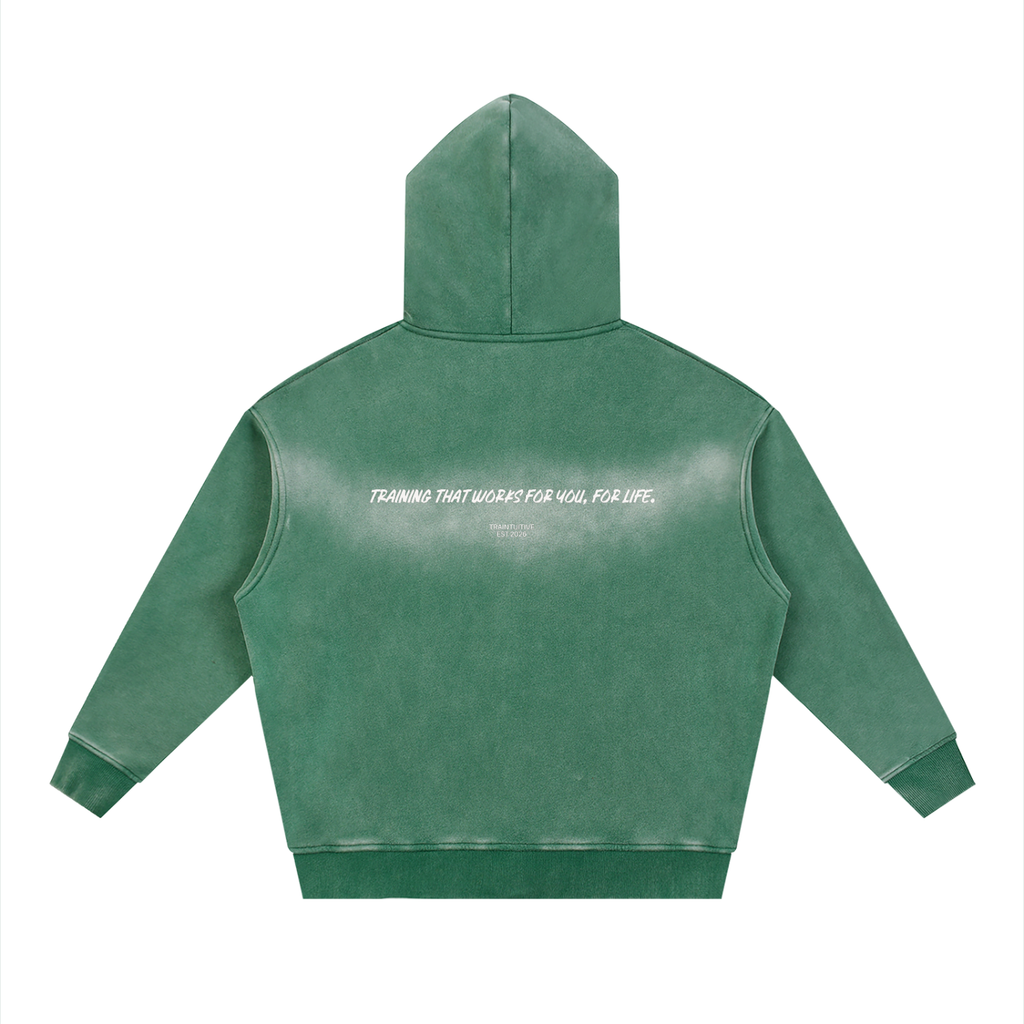 Traintuitive For You, For Life, Men's Sunfade Two-way Zipper Boxy Fleece Hoodie