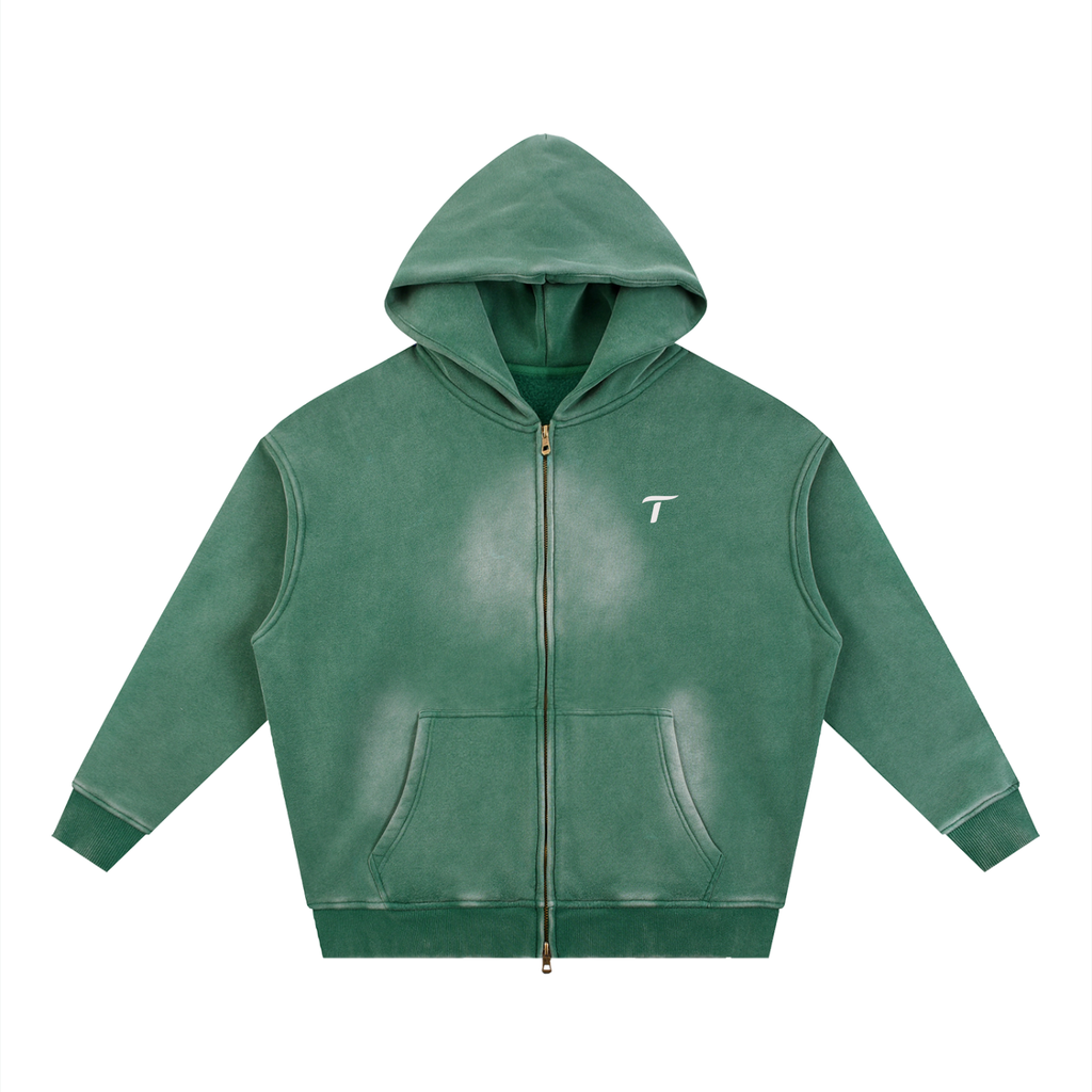 Traintuitive For You, For Life, Men's Sunfade Two-way Zipper Boxy Fleece Hoodie
